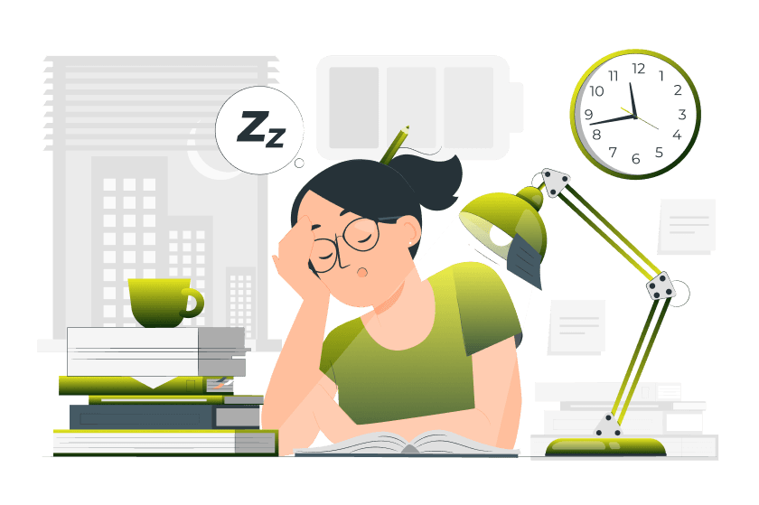 Person tired at a desk illustration